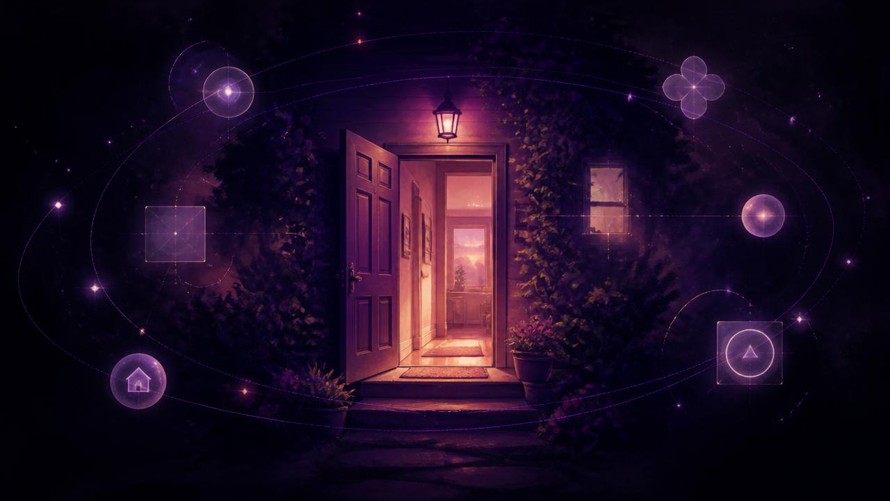 A warm familiar doorway glowing at dusk